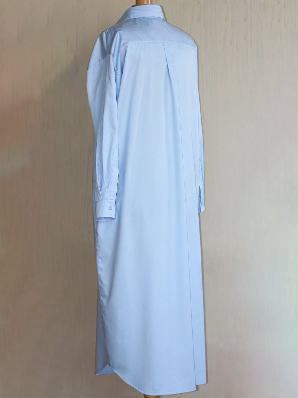 Simple Loose Buttoned Solid Color Lapel Maxi Dresses