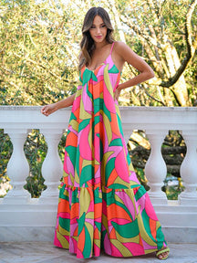 Bohemia Loose Sleeveless Printing V-Neck Maxi Dresses