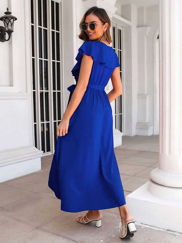 Casual Flared Sleeves Solid Color Dress
