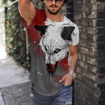 Multicolored Wolf Print Short Sleeve T-Shirt