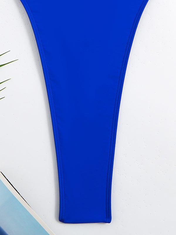 Padded Backless Belly-Hollow Round-Neck One-Piece Swimwear