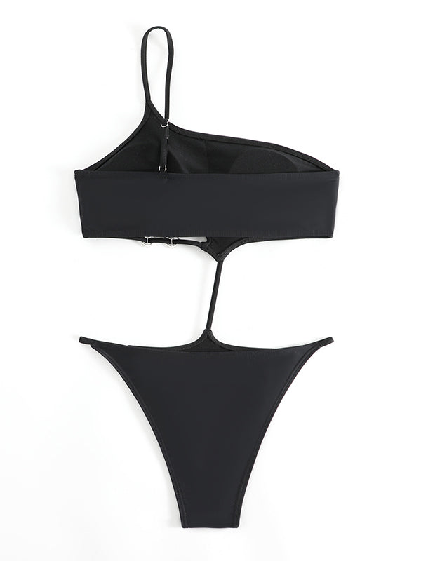 Belly-Hollow Padded One-Shoulder One-Piece Swimwear
