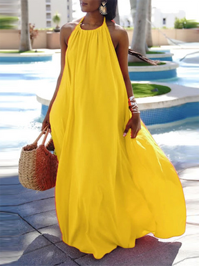 Loose Sleeveless Solid Color Halter-Neck Maxi Dresses