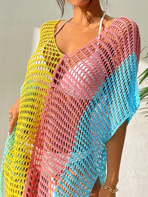 Vacation Loose Patchwork V-Neck Cover-Ups Swimwear