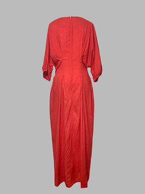 Half Sleeves Loose Solid Color Round-Neck Midi Dresses