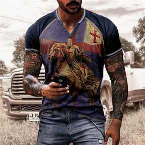 Men's T shirt Tee Tee Graphic Color Block Knights Templar V Neck Clothing Apparel 3D Print Outdoor Casual Short Sleeve Patchwork Button Fashion Designer Comfort