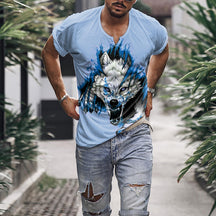 Men's Wolf Print Short Sleeve Regular T-Shirt