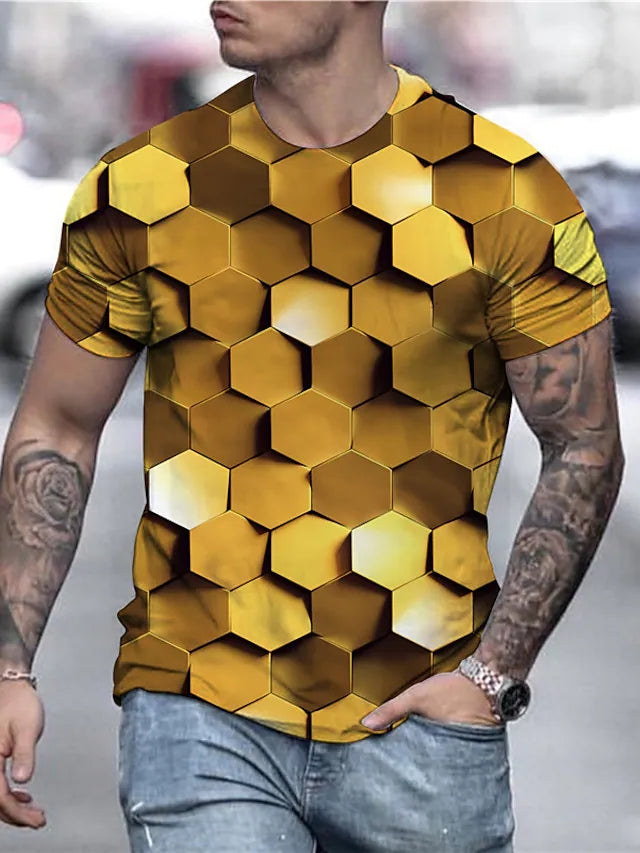 Men's Unisex T shirt Tee Shirt Tee Geometric Graphic Prints Crew Neck Gold 3D Print Daily Holiday Short Sleeve Print Clothing Apparel Designer Casual Big and Tall / Summer / Summer