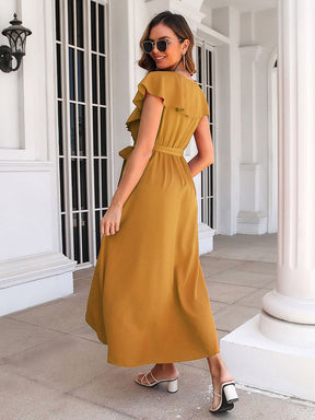 Casual Flared Sleeves Solid Color Dress