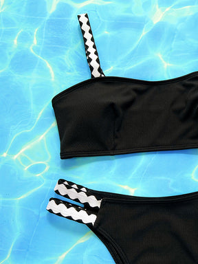 Color-Block Printed Padded Spaghetti-Neck Bikini Swimsuit