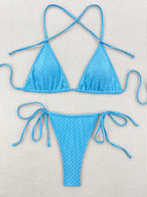 Backless Bandage Hollow Sequined Solid Color Padded Halter-Neck Bikini Swimsuit