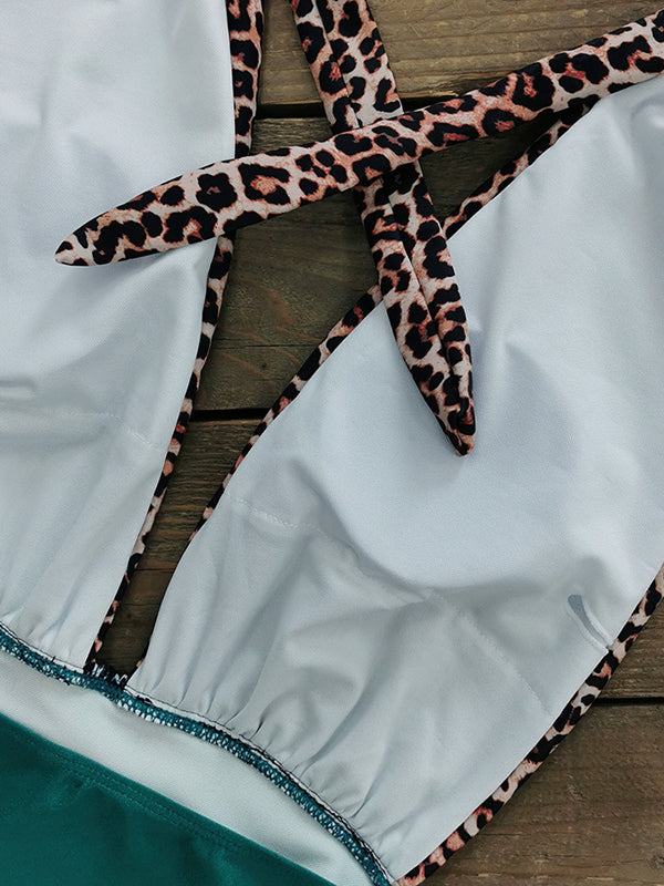 Padded Backless Hollow Leopard&Snakeskin One-Piece Swimwear