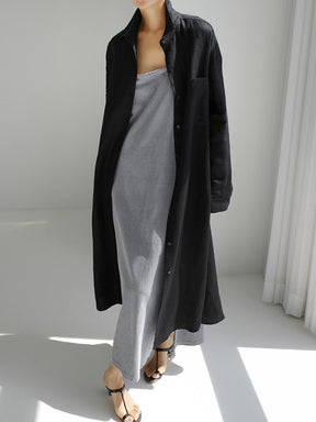 Simple Long Sleeves Split-Side Solid Color Lapel Midi Dresses Shirt Dress