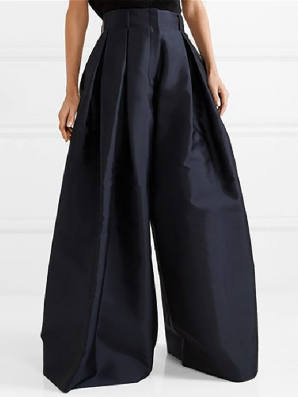 Stylish Loose High Waisted Solid Color Wide Leg Pants