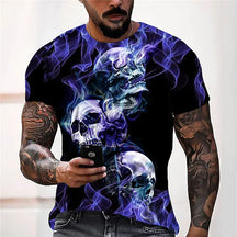 Men's Unisex T shirt Tee Skull Graphic Prints Crew Neck Blue 3D Print Outdoor Street Short Sleeve Print Clothing Apparel Sports Designer Casual Big and Tall / Summer / Summer