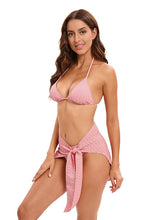 Three-piece Set Padded Backless Solid Color Halter-Neck Bikini Swimsuit