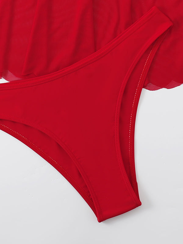 Three-piece Suit Lacy Solid Color Bikini Swimsuit