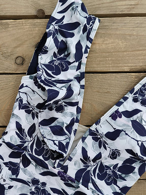 Contrast Color Falbala Flower Print Padded Deep V-Neck One-Piece Swimwear