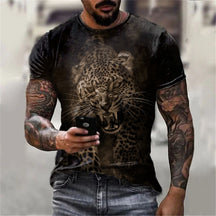 Men's Leopard Print Round Neck Regular T-Shirt