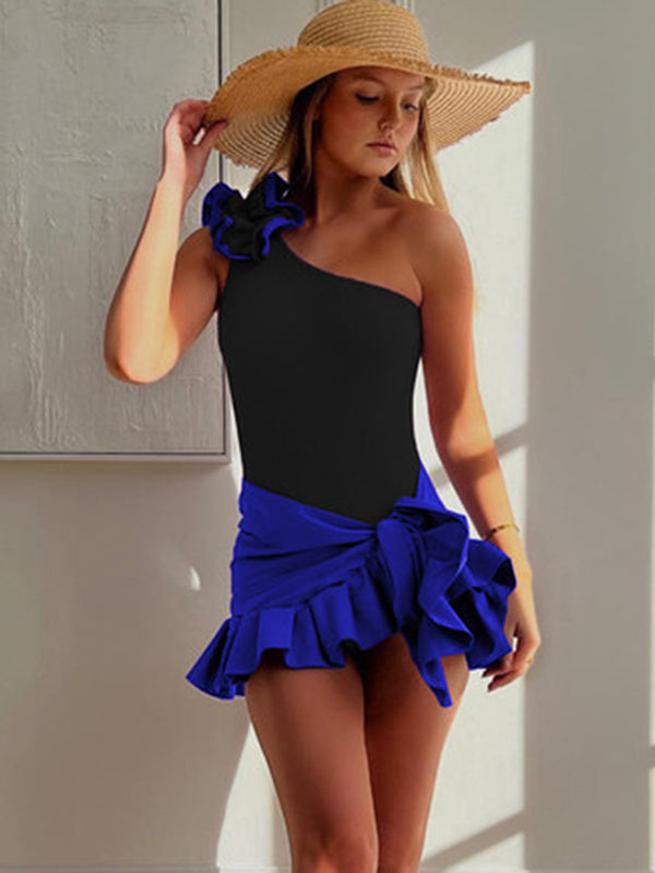 Flower Shape One-Shoulder One-Piece Swimwear&Cover-Ups Skirts