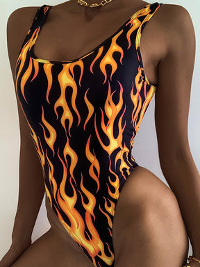 Contrast Color Printed Padded One-Piece Swimwear