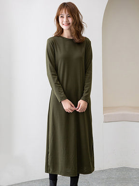 Simple Solid Color Round-Neck A-Line Midi Dress