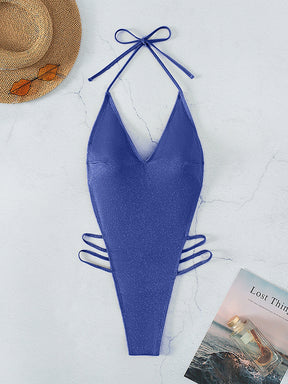 Padded Backless Belly-Hollow Halter-Neck One-Piece Swimwear