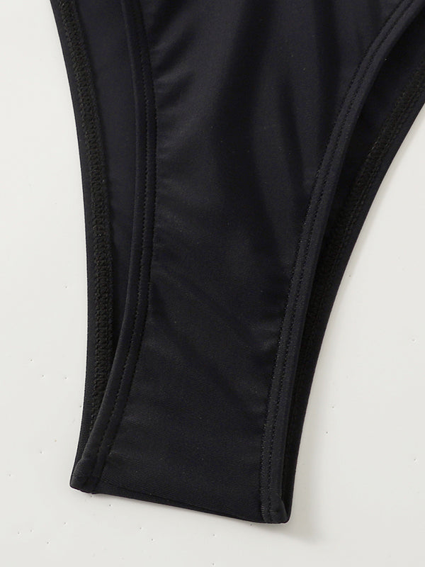 Bandage Color-Block Split-Joint Padded Halter-Neck Bikini Swimsuit