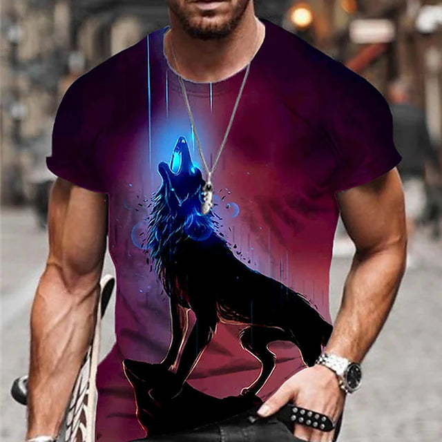 Men's Unisex T shirt Tee Wolf Graphic Prints Crew Neck Wine Green Blue 3D Print Outdoor Street Short Sleeve Print Clothing Apparel Sports Designer Casual Big and Tall / Summer / Summer