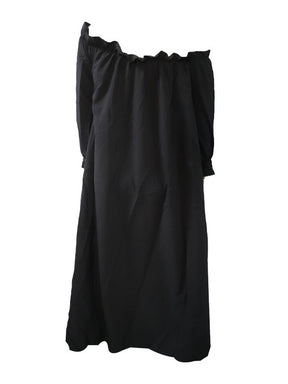 Loose Irregularity Falbala Solid Color Off-The-Shoulder Midi Dresses