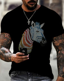 Men's Zebra Rhinestone Short Sleeve T-Shirt