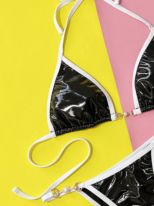 Backless Bandage Color-Block Padded Bikini Swimsuit