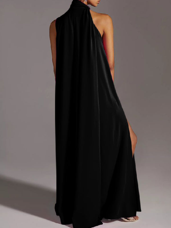 Sleeveless Solid Color Split-Side Round-Neck Maxi Dresses