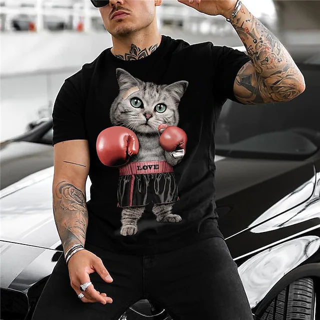 Men's T shirt Tee Animal Cat Graphic Prints Crew Neck Black 3D Print Outdoor Street Short Sleeve Print Clothing Apparel Sports Designer Casual