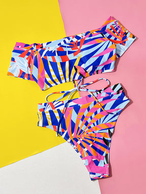 Padded Bandage Hollow Multi-Colored Swimsuits