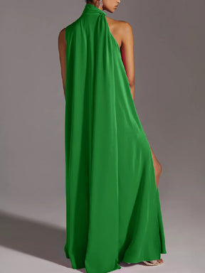 Sleeveless Solid Color Split-Side Round-Neck Maxi Dresses