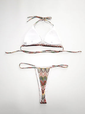 Padded Backless Bandage Multi-Colored Printing Bikini Swimsuit