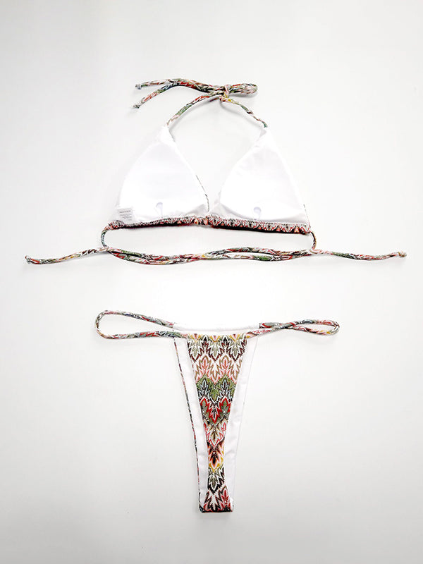 Padded Backless Bandage Multi-Colored Printing Bikini Swimsuit