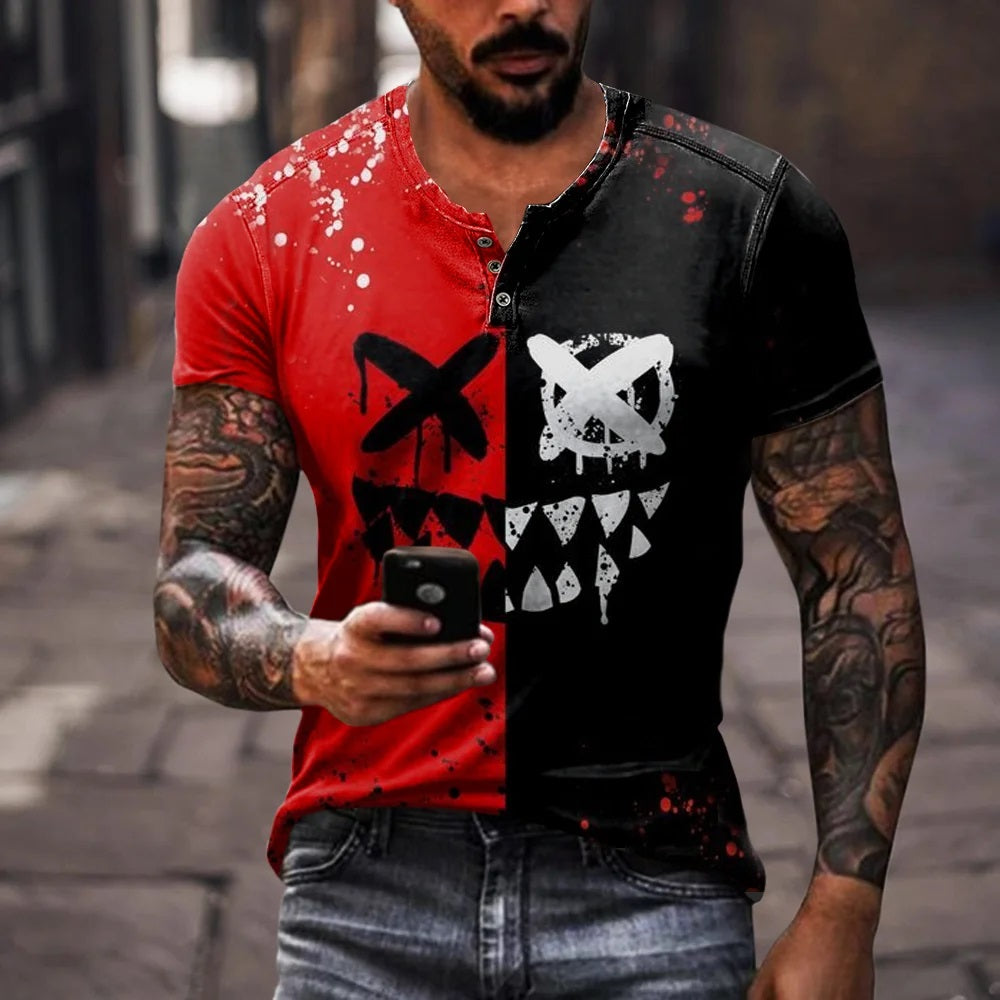Contrasting color expression print men's round neck T-shirt