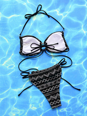 Backless Bandage Hollow Padded Halter-Neck Bikini Swimsuit