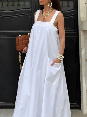 Loose Sleeveless Solid Color Square-Neck Maxi Dresses
