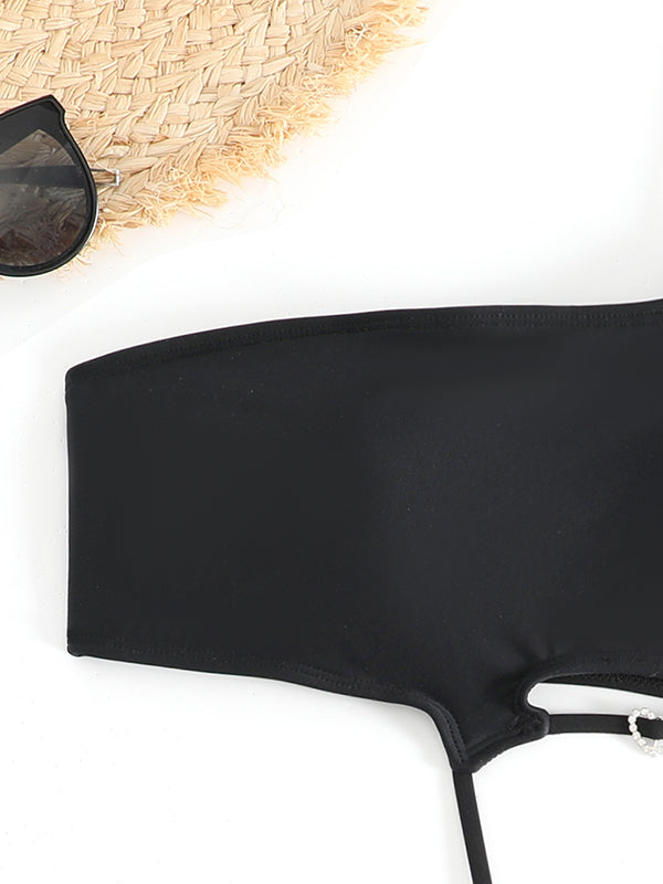 Belly-Hollow Padded One-Shoulder One-Piece Swimwear