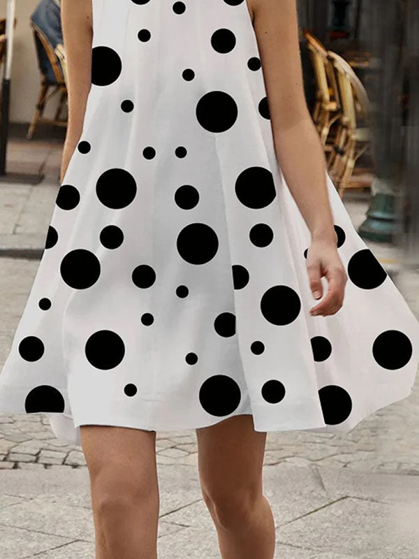 Sleeveless A-Line Polka Dot High-Neck Mini Dresses