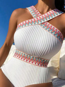 Hollow Striped Padded One-Piece Swimwear