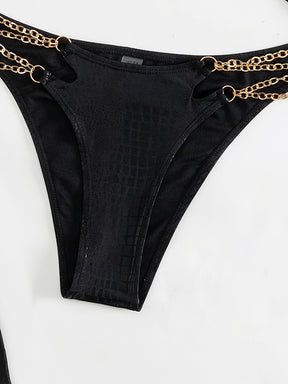Three-Piece Suit Bandage Belly-Hollow Snakeskin Halter-Neck Bikini Swimsuit