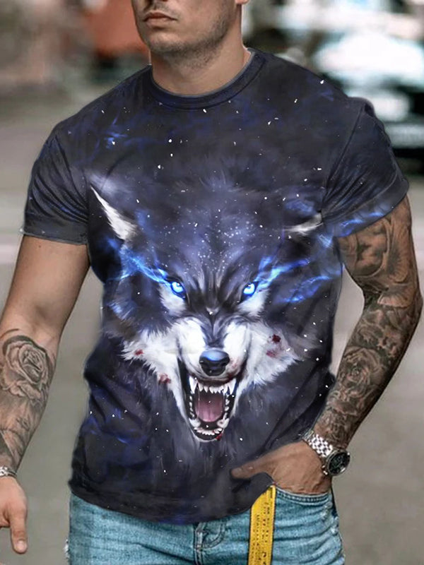 Men's Stylish Wolf Print T-Shirt