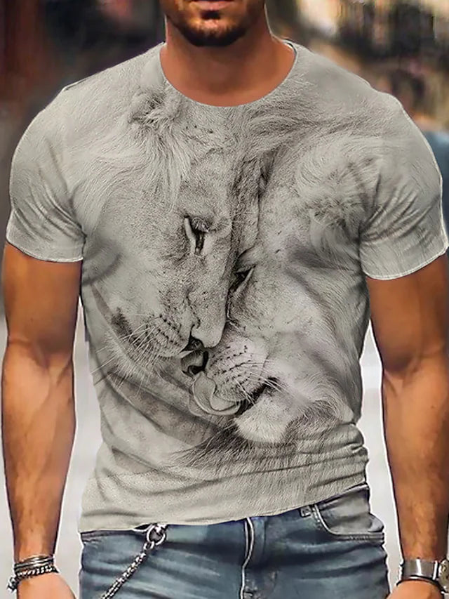 Share  Photo by Supplier   Men's Unisex T shirt Tee Shirt Tee Lion Graphic Prints Crew Neck Gray 3D Print Daily Holiday Short Sleeve Print Clothing Apparel Designer Casual Big and Tall / Summer / Summ
