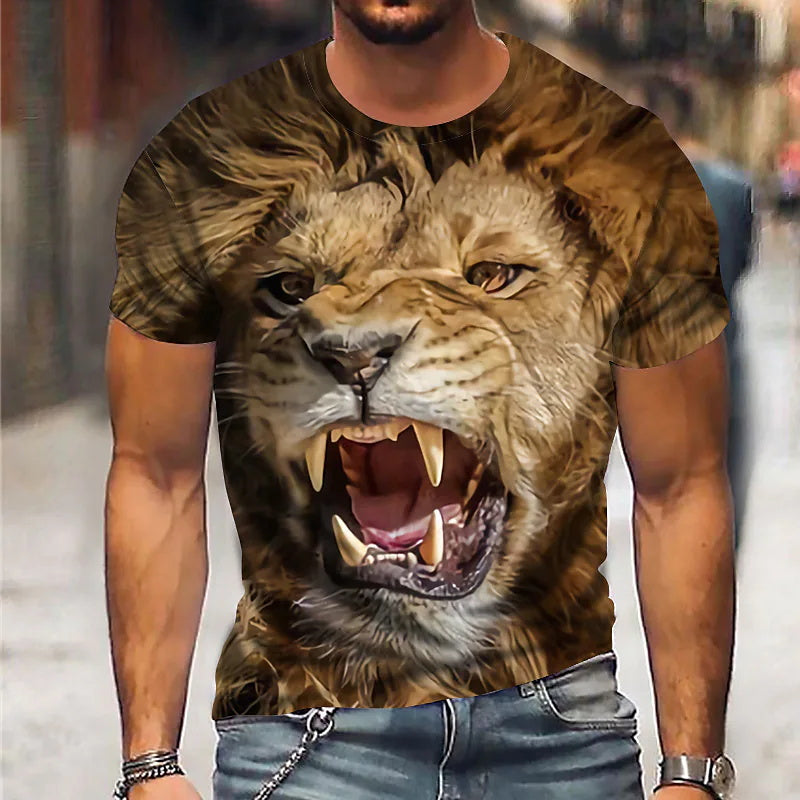 Men's T shirt Tee 3D Print Lion Animal Crew Neck Street Casual Print Short Sleeve Tops Sportswear Casual Fashion Comfortable