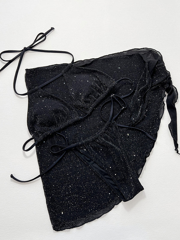 Three-piece Suit Bandage Sequined Halter-Neck Bikini Swimsuit