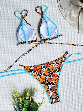 Vacation Tie Side Printed Halter-Neck Bikini Swimsuit